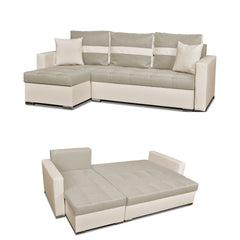 Narożnik Figo rozkładany z funkcją spania i pojemnikami, uniwersalny, beżowy