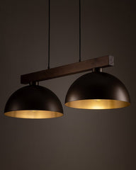 Lampa wisząca Oslo dwupunktowa brązowa stal i drewno orzech