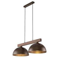 Lampa wisząca Oslo dwupunktowa brązowa stal i drewno orzech