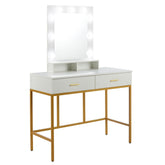 Elegancka toaletka biała 100cm, lustro LED, złoty stelaż