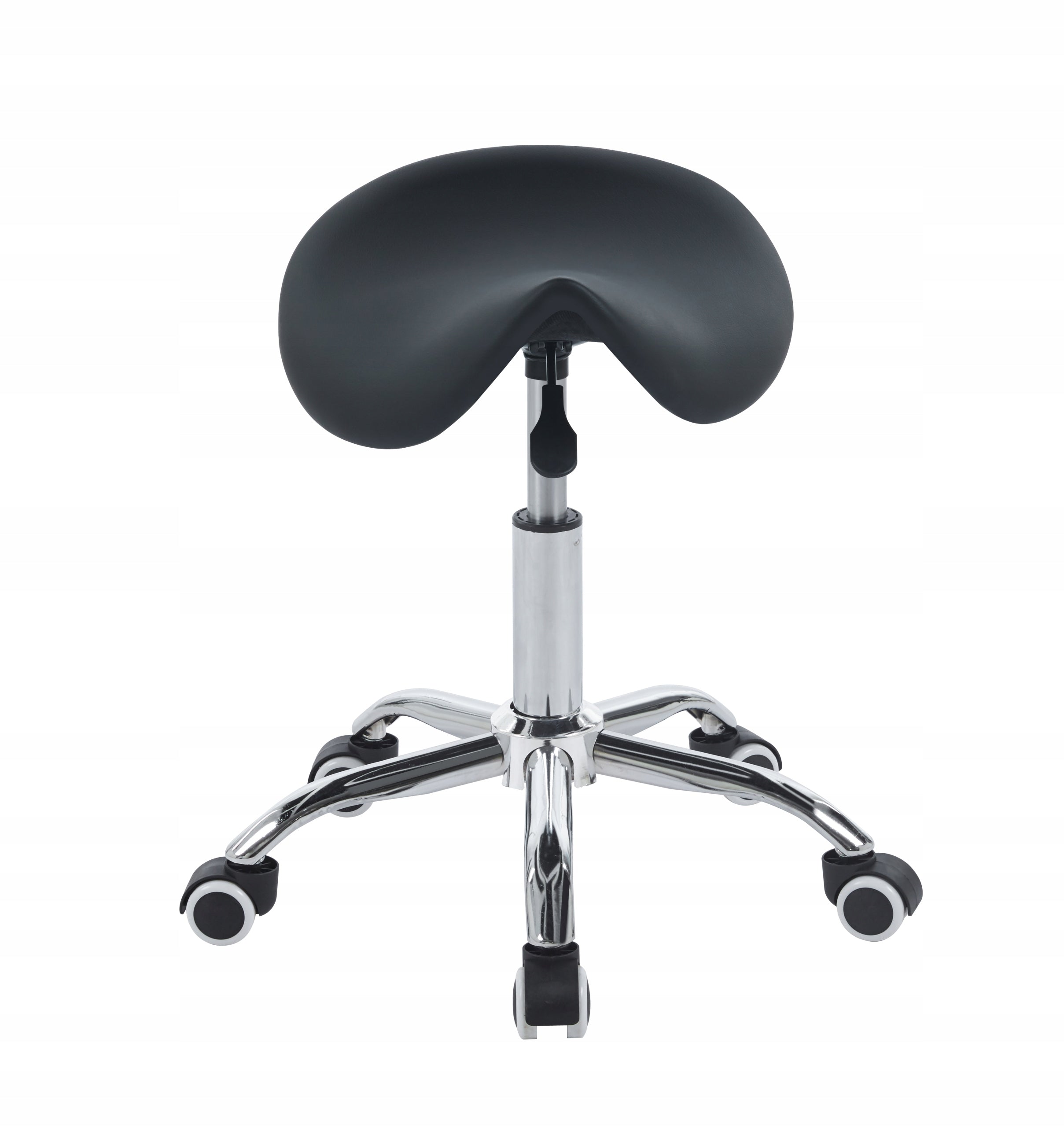 Ergonomiczny taboret siodłowy z regulacją obrotowy czarna ekoskóra