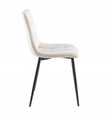 Krzesło Welwetowe Beżowe Pikowane Furnitex – Czarny Stelaż