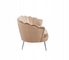 Elegancka Welurowa Sofa Muszla Cappuccino Chromowane Nogi Furnitex