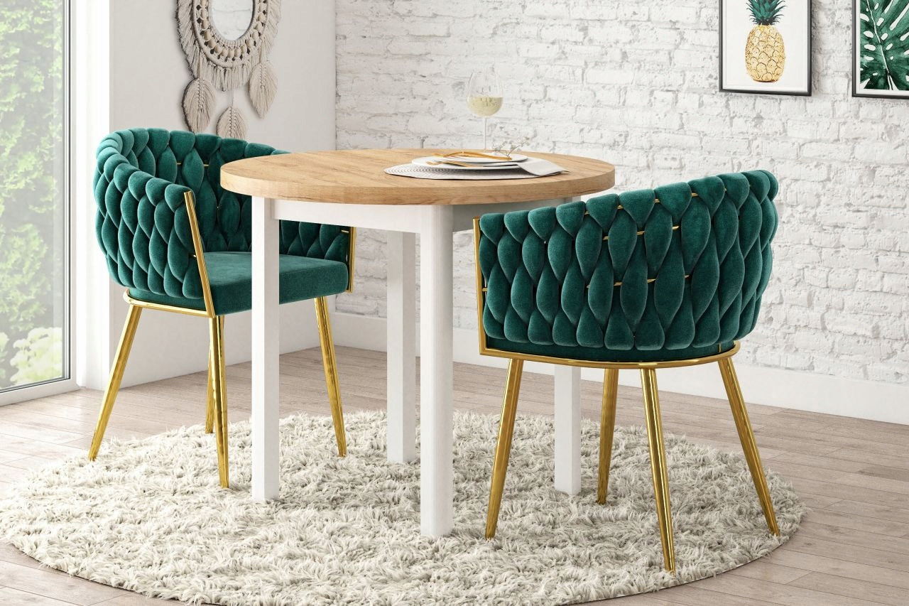 Furnitex Drewniany Okrągły Stół Jasny Dąb Złoty Z Białymi Nogami Do Jadalni Średnica 80 cm
