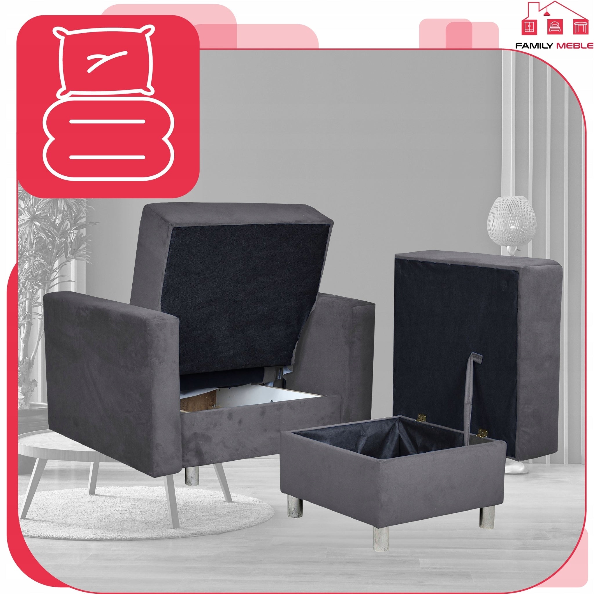 Duża pufa Alicja Family Meble – podnóżek i siedzisko z pojemnikiem