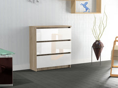 Komoda Rico 3 szuflady bezuchwytowa akryl wysoki połysk Sonoma 60 cm