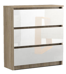 Komoda Rico 3 szuflady bezuchwytowa akryl wysoki połysk Sonoma 60 cm
