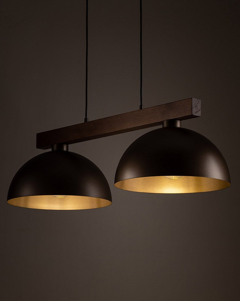 Lampa wisząca Oslo dwupunktowa brązowa stal i drewno orzech