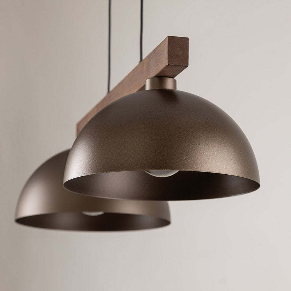 Lampa wisząca Oslo dwupunktowa brązowa stal i drewno orzech