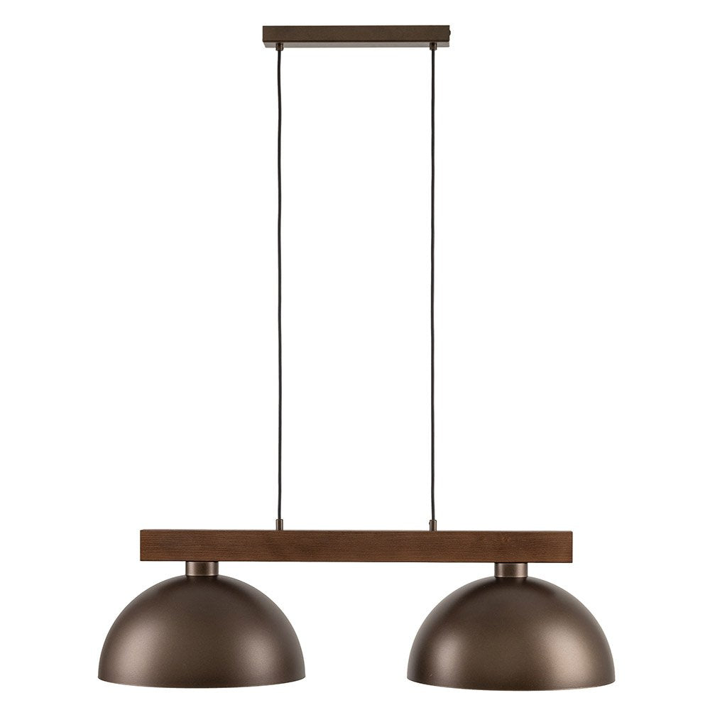 Lampa wisząca Oslo dwupunktowa brązowa stal i drewno orzech