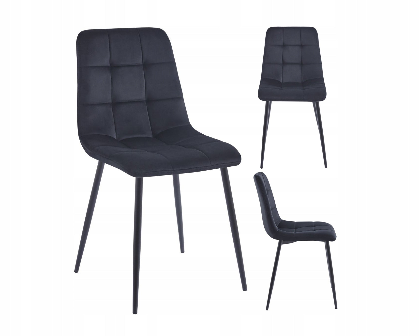 Eleganckie Krzesło Welurowe Czarne Pikowane Glamour Furnitex