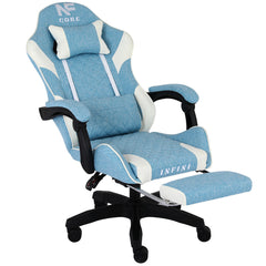Ergonomiczny Fotel Gamingowy INFINI Core z Podnóżkiem, Błękitna Tkanina