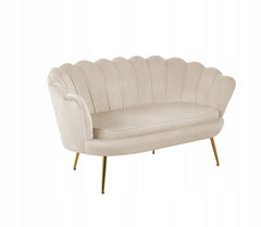 Beżowa Welurowa Sofa Dwuosobowa W Formie Muszelki Furnitex Glamour Złote Nogi Do Salonu