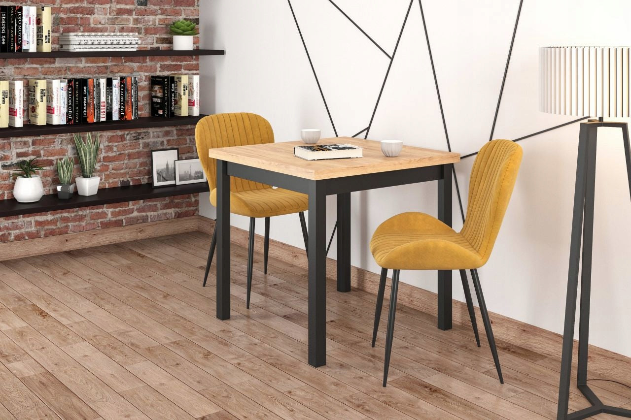 Drewniany Stół Kwadratowy Dąb Złoty Craft 4 Osobowy Z Czarnymi Nogami Blat Laminowany 38 Mm Minimalistyczny