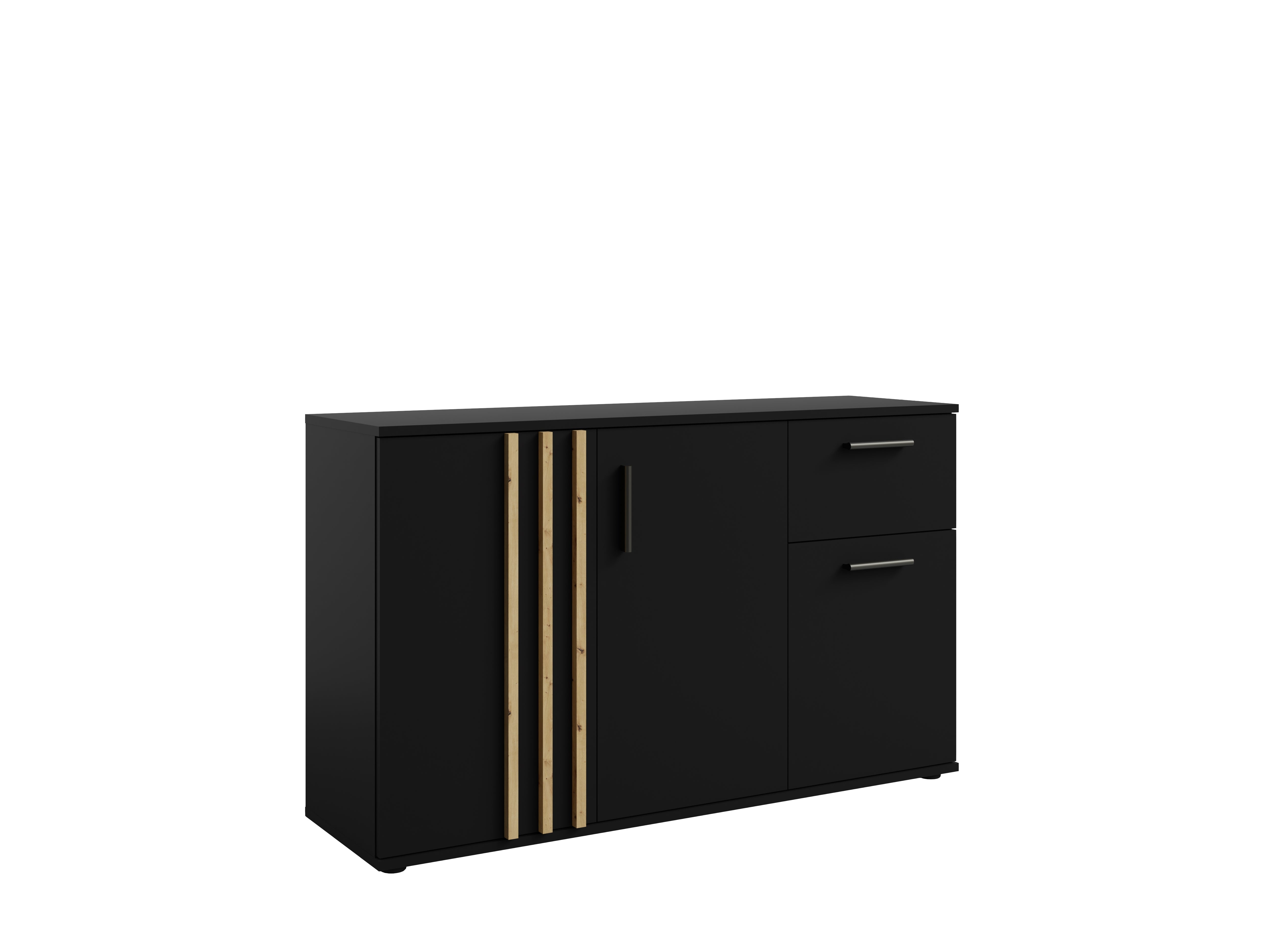 Komoda NOVA 120 cm z lamelami - Czarny / Dąb Artisan Lamele