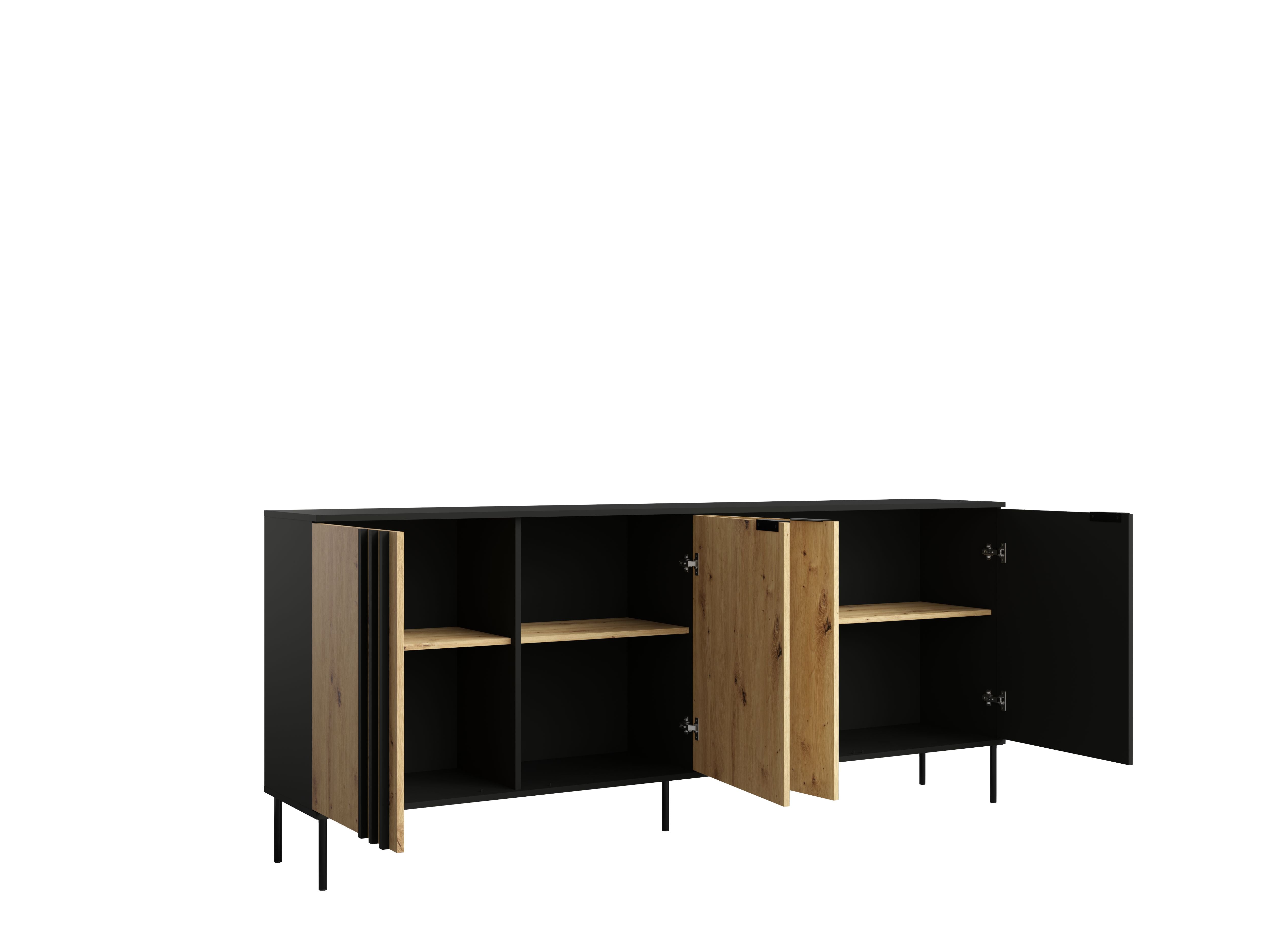 Komoda LUMINA 220 cm - Czarny Onyx / Dąb Artisan