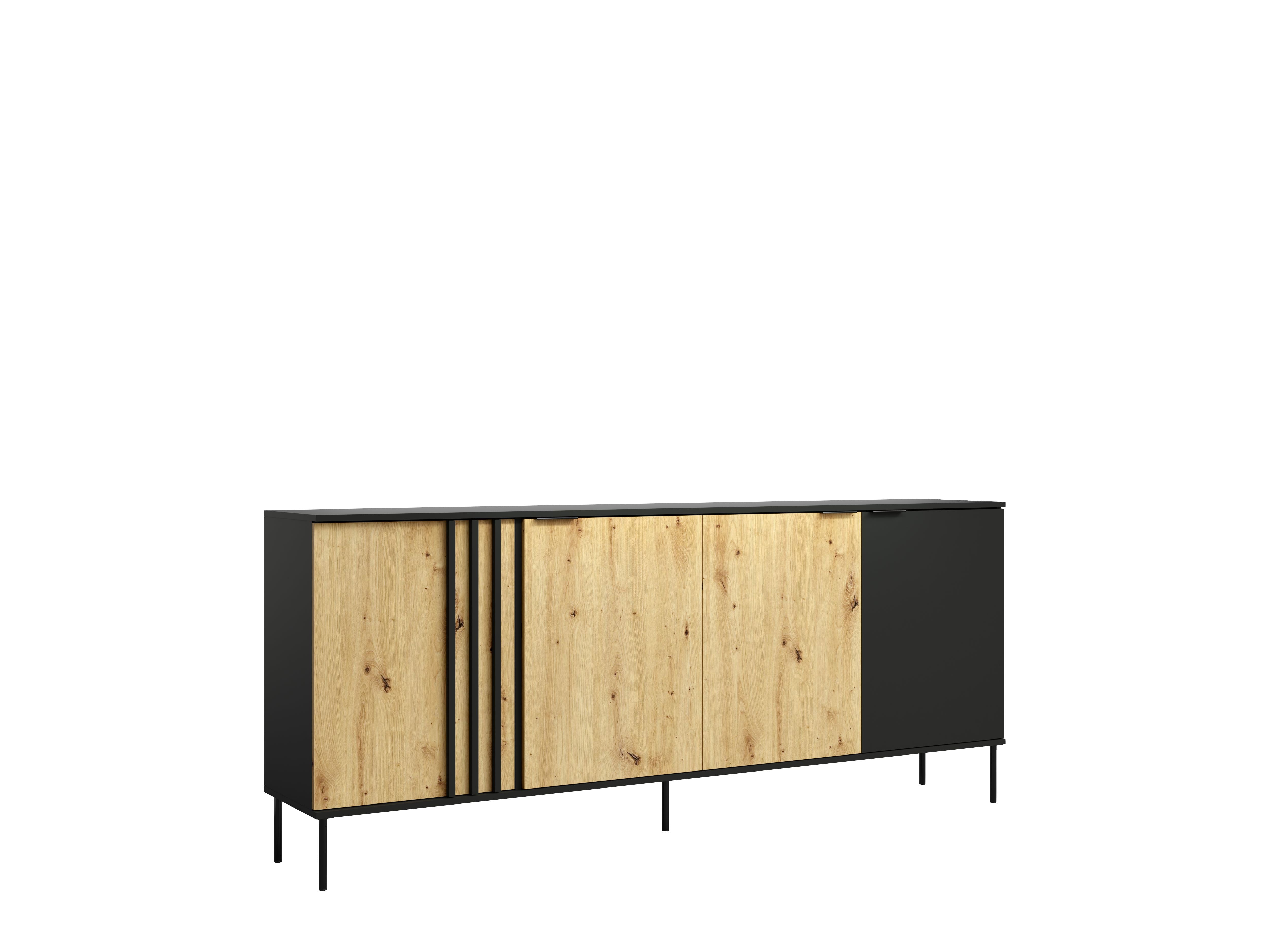 Komoda LUMINA 220 cm - Czarny Onyx / Dąb Artisan