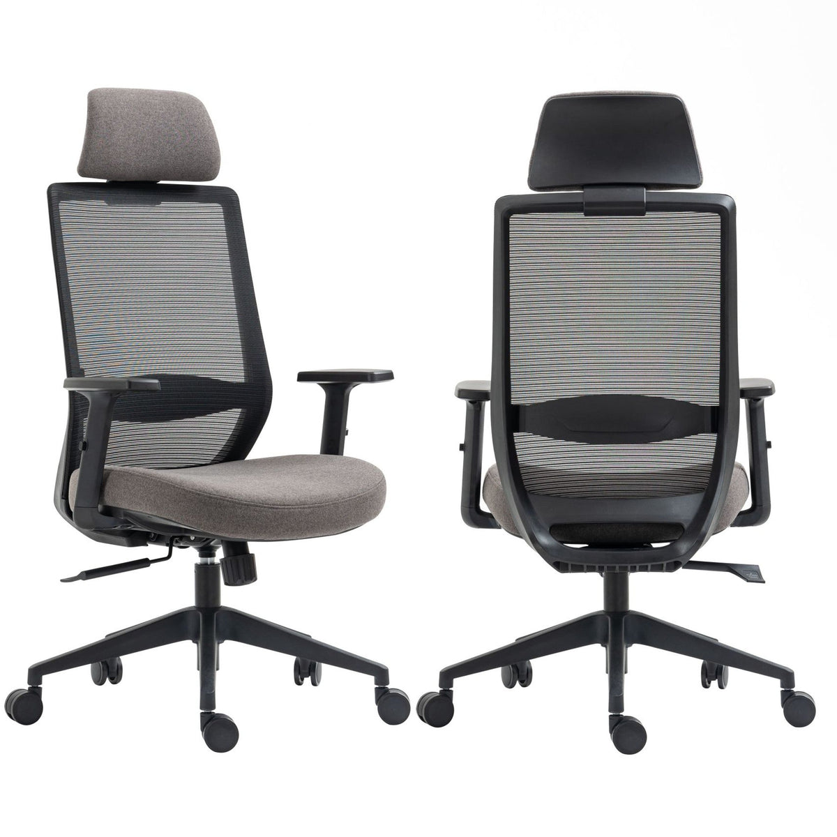 Fotel Obrotowy FB25FX Czarno Szary Ergonomiczny Zagłówkiem