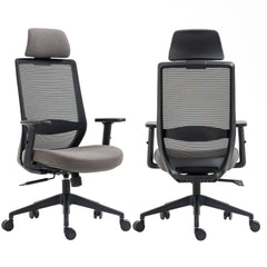 Fotel Obrotowy FB25FX Czarno Szary Ergonomiczny Zagłówkiem