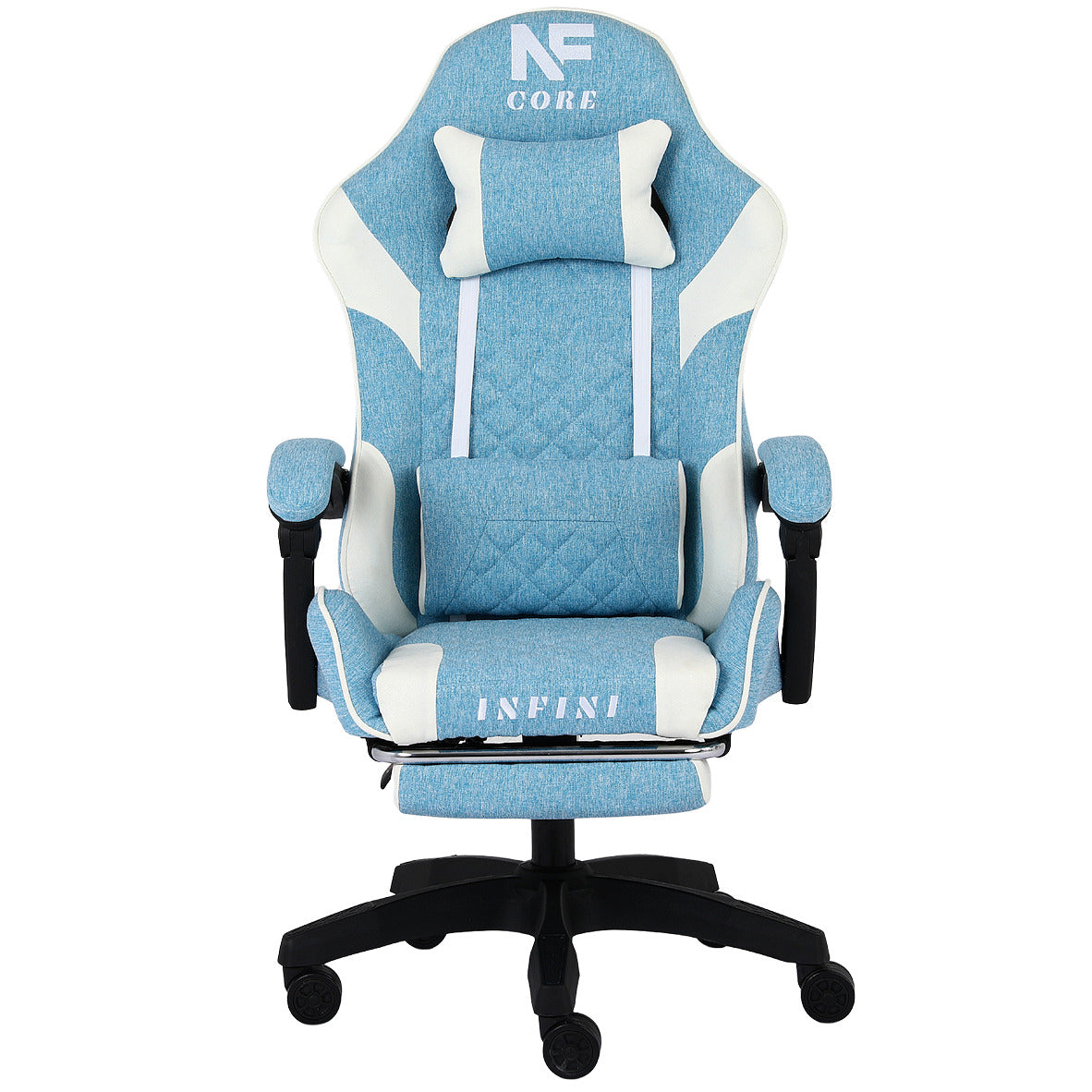 Ergonomiczny Fotel Gamingowy INFINI Core z Podnóżkiem, Błękitna Tkanina