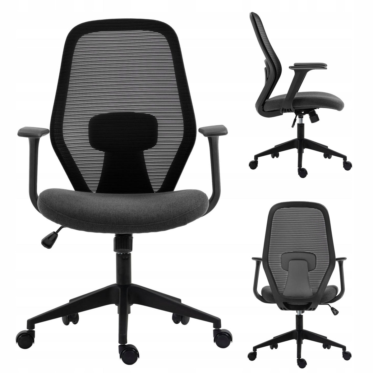 Fotel biurowy ergonomiczny obrotowy regulowany czarno-szary