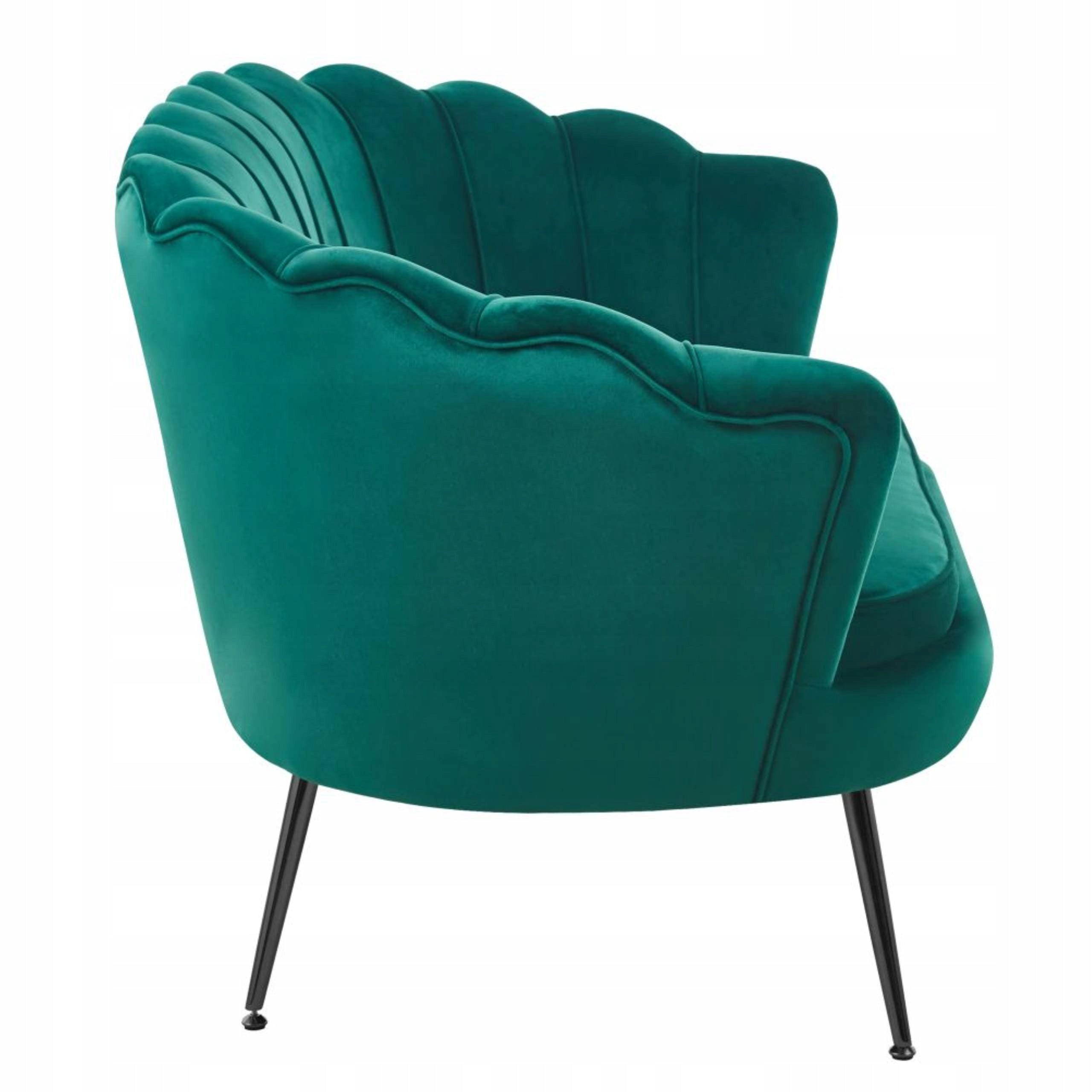 Glamour Sofa Zielona Welurowa Dwuosobowa Muszelka