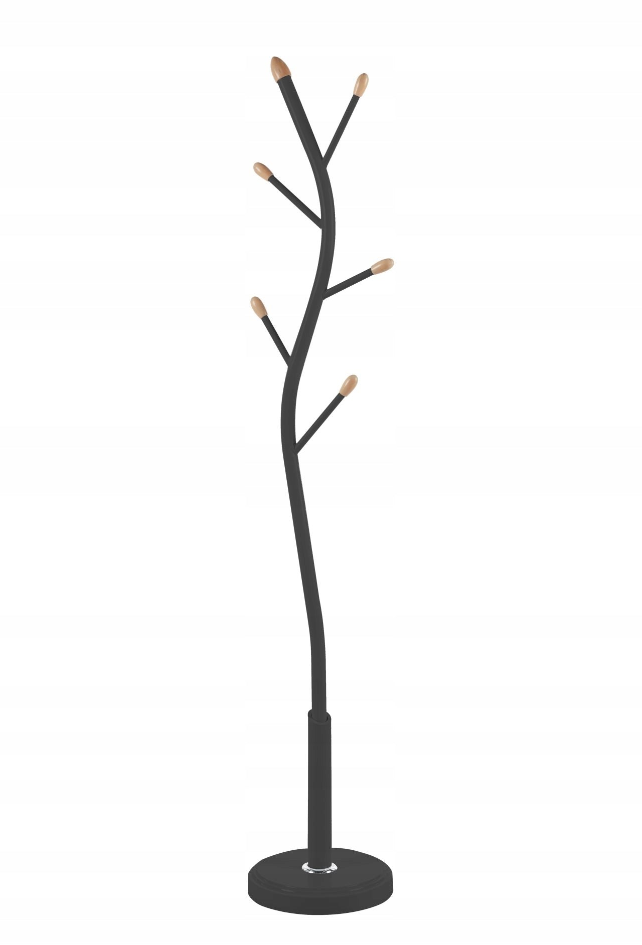 Elegancki wieszak wolnostojący czarny metal 5 haczyków drewno 177 cm