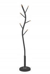 Elegancki wieszak wolnostojący czarny metal 5 haczyków drewno 177 cm