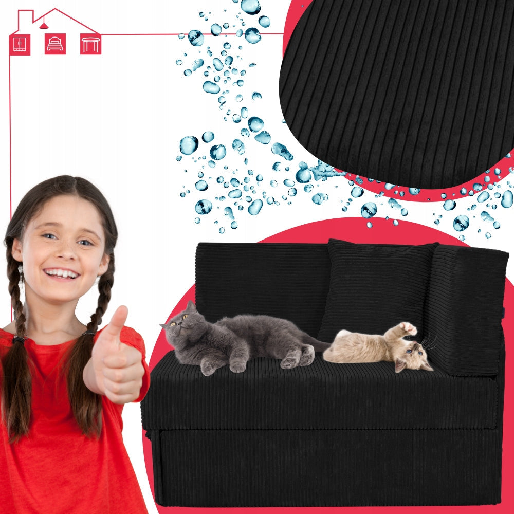 Narożnik dziecięcy Boni rozkładany, rosnący z dzieckiem, czarny sztruks