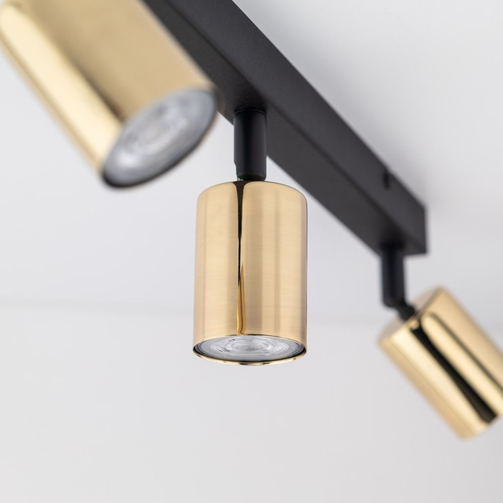 Lampa reflektor TK Lighting, czarno-złota z regulacją, trzy punkty