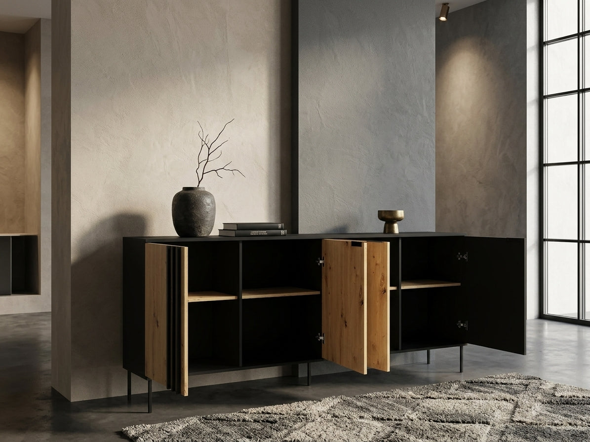 Komoda LUMINA 220 cm - Czarny Onyx / Dąb Artisan