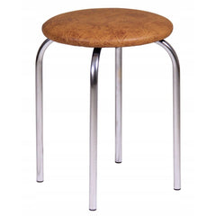 Furnitex Taboret metalowy chromowany Eko skóra orzech